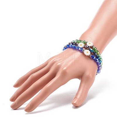 5Pcs 5 Color Natural Shell Flower & Glass Teardrop Beaded Stretch Bracelets Set for Women BJEW-JB08804-1