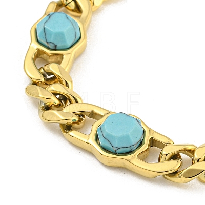 304 Stainless Steel & Synthetic Turquoise Polygon Link Bracelets for Women BJEW-G717-16G-03-1