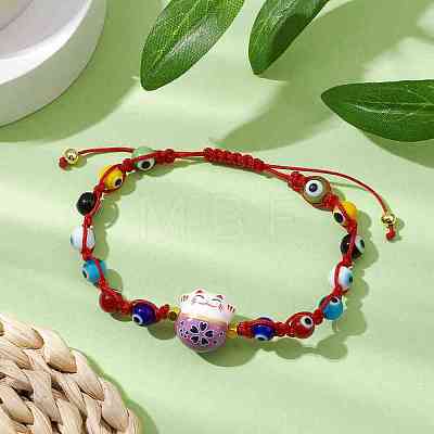 Adjustable Lanmpword Evil Eye Braided Bead Bracelet BJEW-JB11059-1