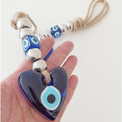 Heart with Evil Eye Glass Pendant Decorations EVIL-PW0002-02-1