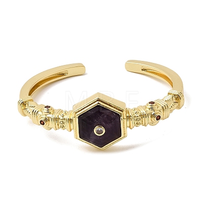 Hexagon Brass Pave Natural Amethyst & Cubic Zirconia Cuff Bangles for Women BJEW-Z172-01G-09-1
