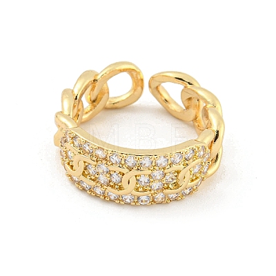 Chain Brass Micro Pave Clear Cubic Zirconia Open Cuff Rings RJEW-G309-36G-1