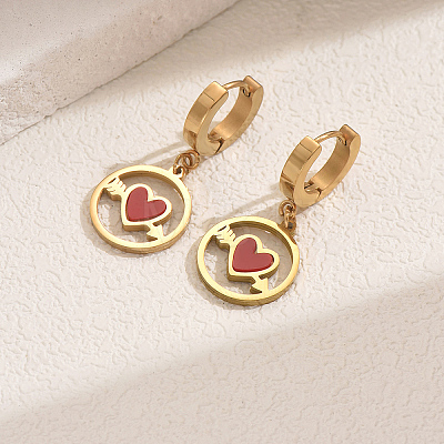 Stainless Steel Flat Round with Hollow Heart Hoop Earrings Daily Holiday Accessories OM1741-3-1