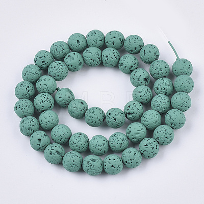 Spray Painted Natural Lava Rock Beads Strands G-N0324-D-03-1