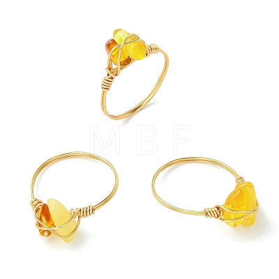 Natural Amber Beads Finger Rings RJEW-JR01038-1