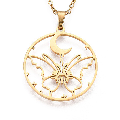 304 Stainless Steel Pendant Necklaces NJEW-T018-51G-1