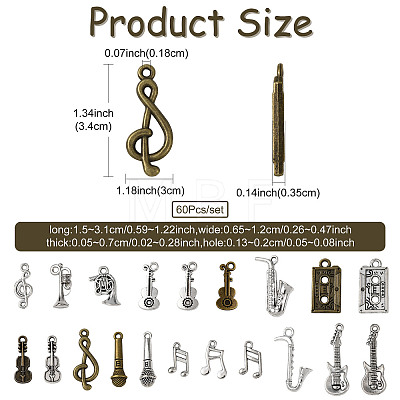 60Ps 20 Styles Musical Theme Tibetan Style Alloy Pendants FIND-FS0005-05-1