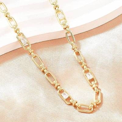 5MM Brass Pave Cubic Zirconia Oval Link Chain Necklaces NJEW-D324-01G-01-1