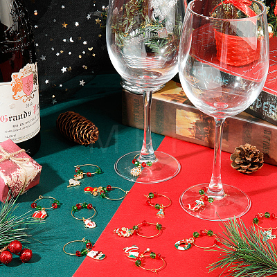 Christmas Alloy Enamel Wine Glass Charms AJEW-SC0002-03-1