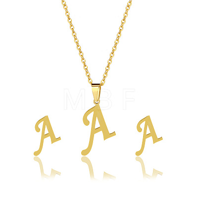 304 Stainless Steel Letter Pendant Necklaces & Stud Earrings Sets WG4BFDA-01-1