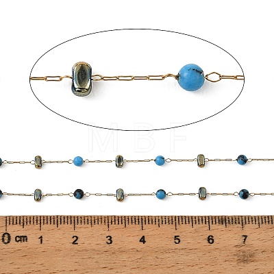 Handmade 304 Stainless Steel & Synthetic Turquoise Beaded Link Chains SA-CBAF245-01G-1