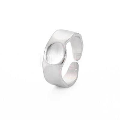 304 Stainless Steel Flat Round Open Cuff Ring for Women RJEW-S405-188P-1