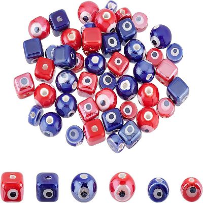 48Pcs 6 Style Handmade Porcelain Ceramic Beads PORC-FH0001-11-1