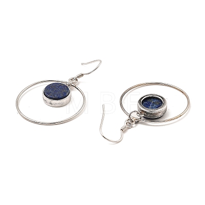 Natural Lapis Lazuli Flat Round Dangle Earrings EJEW-Z024-11C-P-1