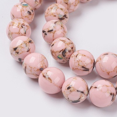 Sea Shell and Synthetic Turquoise Assembled Beads Strands G-G758-09-6mm-1