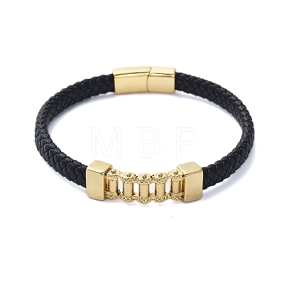 Men's Braided Black PU Leather Cord Bracelets BJEW-K243-66A-G-1