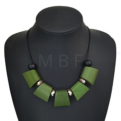 Bohemian Trapezoid Wood & CCB Plastic & Alloy Beaded Bib Necklaces for Women FS-WG0359B-04-1