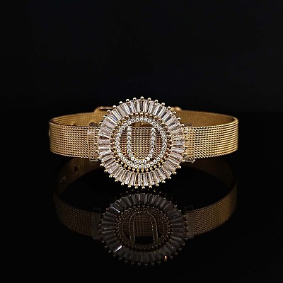 Brass Micro Pave Clear Cubic Zirconia Bangles for Women FS-WGA7409-42-1