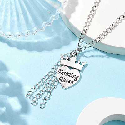 Alloy Crown with Heart Carved Word Knitting Queen Pendants Necklace NJEW-JN04696-1