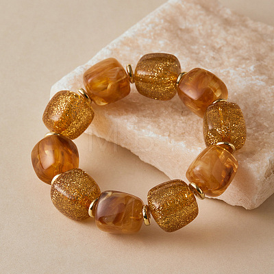Acrylic Imitation Gemstone Cube Beaded Stretch Bracelets for Women WG6944A-01-1