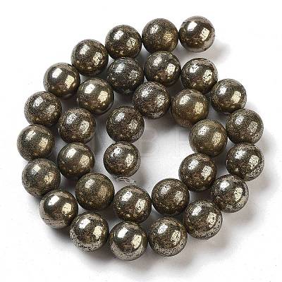 Natural Pyrite Round Beads Strands G-F197-10-8mm-1