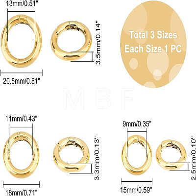 3Pcs 3 Style Ion Plating(IP) 304 Stainless Steel Spring Gate Rings STAS-UN0033-63-1
