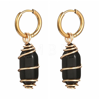 Copper Wire Wrapped Natural & Synthetic Gemstone Dangle Earrings for Women EJEW-JE04628-1