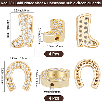 8Pcs 2 Styles Brass Micro Pave Cubic Zirconia Beads KK-BBC0024-70-1