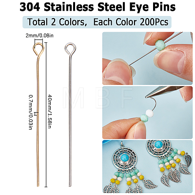 SUNNYCLUE 400Pcs 2 Styles 304 Stainless Steel Eye Pins STAS-SC0007-83-1