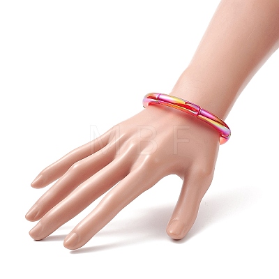4Pcs 4 Color Acrylic Curved Tube Stretch Bracelets Set for Women BJEW-JB09305-01-1