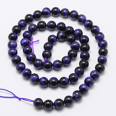 Natural Purple Tiger Eye Round Bead Strands G-M220-6mm-01-1