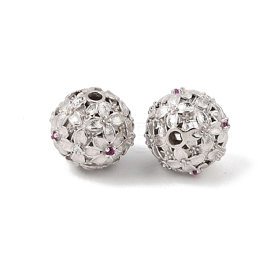 925 Sterling Silver Micro Pave Clear and Deep Pink Cubic Zirconia Beads SE-CBAF1B2-06P-1