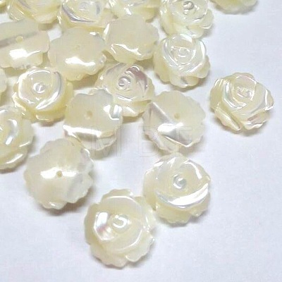 Half Drilled Natural White Shell Rose Flower Flatback Beads X-SH159-1