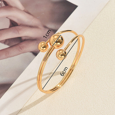 Minimalist Brass Three Round Beads Open Cuff Bangles for Women Daily Wear Jewelry PQ0230-1