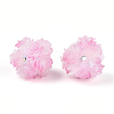 Polymer Clay Rhinestone Beads with Embossed Resin Roses RESI-T059-04I-1