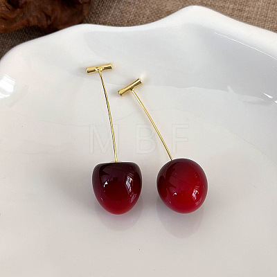 Cherry Resin Dangle Stud Earrings XZ7798-2-1