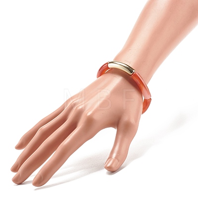 3Pcs 3 Color Imitation Gemstone Acrylic Curved Tube Beaded Stretch Bracelets Set BJEW-JB07981-1