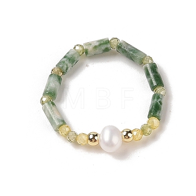 Natural Moss Agate Stretch Rings RJEW-C090-02G-1