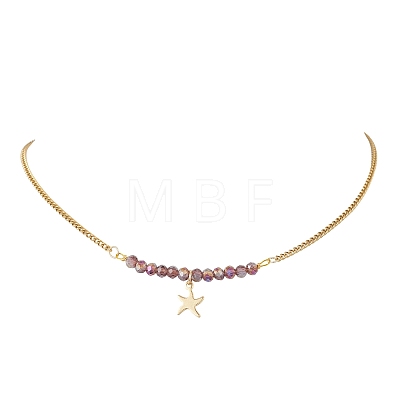 Electroplate Glass Faceted Rondelle Beaded Alloy Pendant 304 Stainless Steel Curb Chain Necklaces for Women NJEW-JN05764-04-1