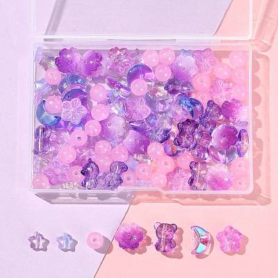 126Pcs 8 Styles Electroplate Transparent Glass Bead GLAA-FS0002-50-1