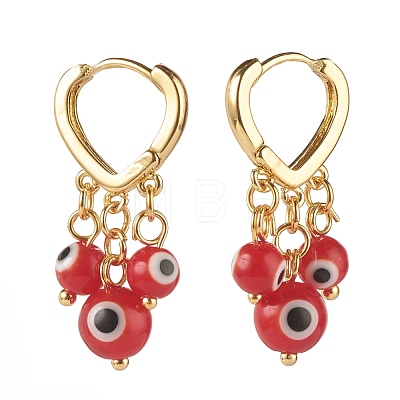 Evil Eye Lampwork Round Beads Dangle Hoop Earrings EJEW-JE04826-05-1