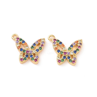Butterfly Brass Micro Pave Colorful Cubic Zirconia Charms KK-G435-40G-1
