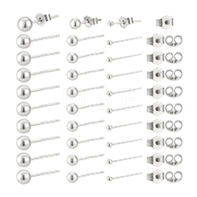 30Pairs 3 Styles 925 Sterling Silver Stud Earrings for Women EJEW-PH0002-09-1