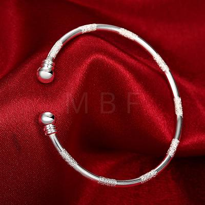 Simple Silver Color Plated Brass Cuff Bangles Torque Bangles BJEW-BB00632-1