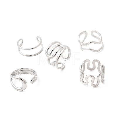 5Pcs 304 Stainless Steel Open Cuff Rings for Women RJEW-K313-04P-1