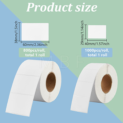 BENECREAT 2 Rolls 2 Styles Rectangle Paper Thermal Printable Label Stickers STIC-BC0001-06-1