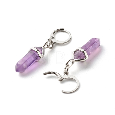 Bullet Natural Amethyst Hoop Earrings for Girl Women EJEW-JE04636-03-1