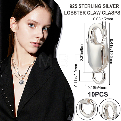 10Pcs 925 Sterling Silver Lobster Claw Clasps STER-BBC0001-01-1