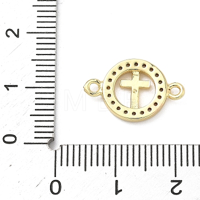 Brass Micro Pave Clear Cubic Zirconia Religion Ring with Cross Links Connector Charms KK-A282-08A-G-1