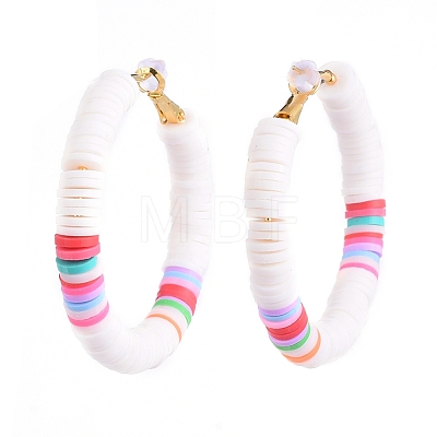Basketball Wives Style Brass Heishi Beaded Hoop Earrings EJEW-JE04083-01-1